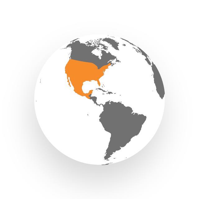 World map highlighting North America in the color orange