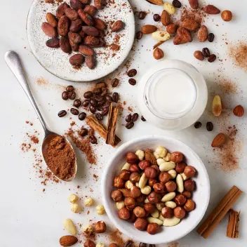 Produce such as nuts, milk, spices, cocoa powder and coffee beans