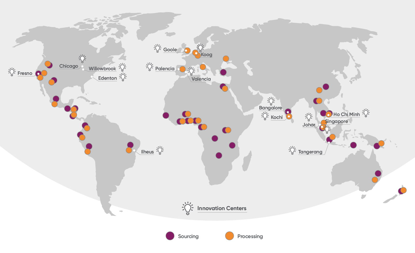 World map of the various ofi innovation centers