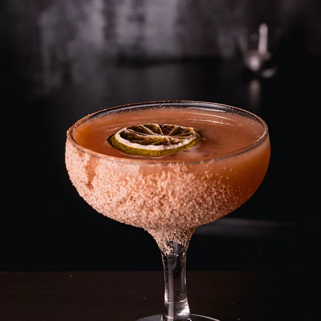 Non-alcoholic peach colored cocktail