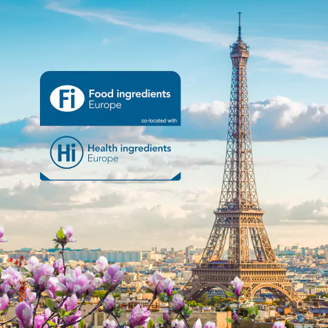 Image of an eiffel tower in paris with text on the side mentioning Food ingredient and Health ingredients Europe
