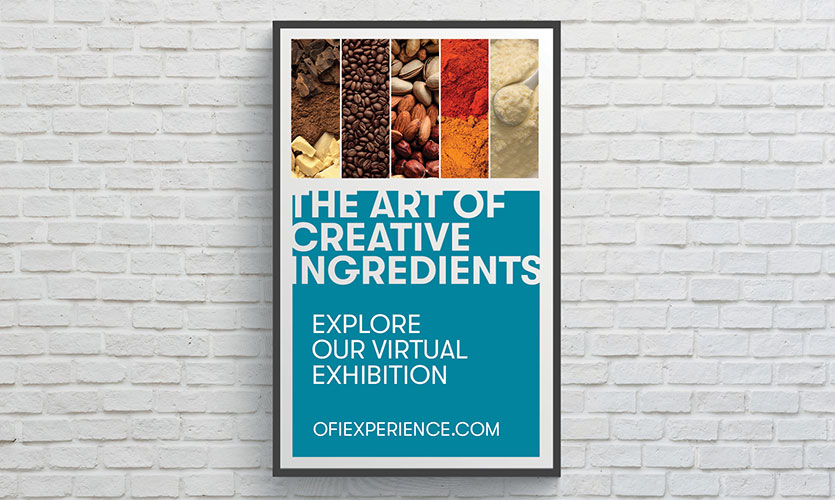 Multicolor poster that says the art of creative ingredients attached to a white wall