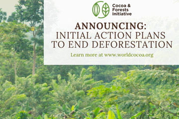 Announcement banner from cocoa forests initiative to end deforestation