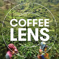 Image of a farm with a logo saying coffee lens