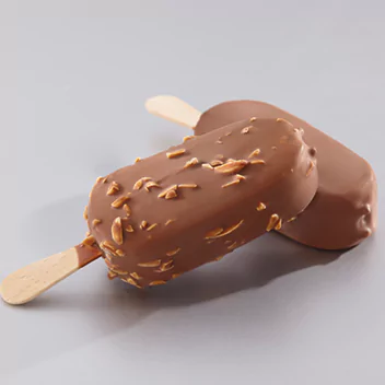 Ice cream coated in chocolate and nut pieces