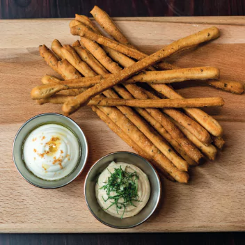Bread sticks with two types of dips