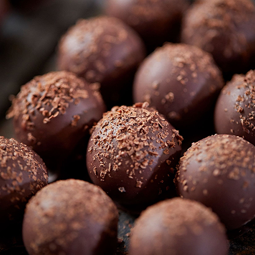 Close up shot of chocolate protein balls