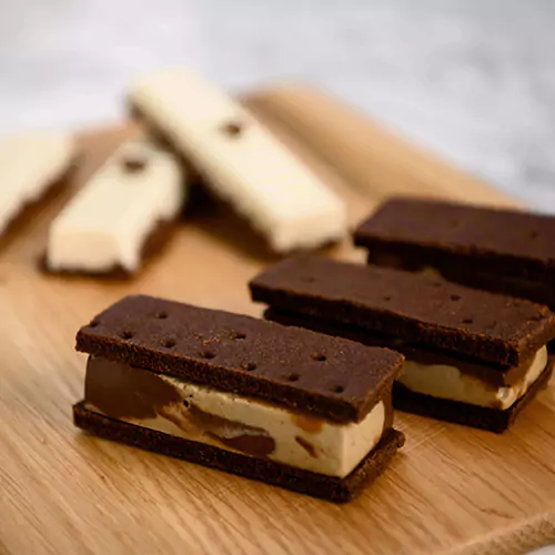 Chocolate desert on a wooden plank