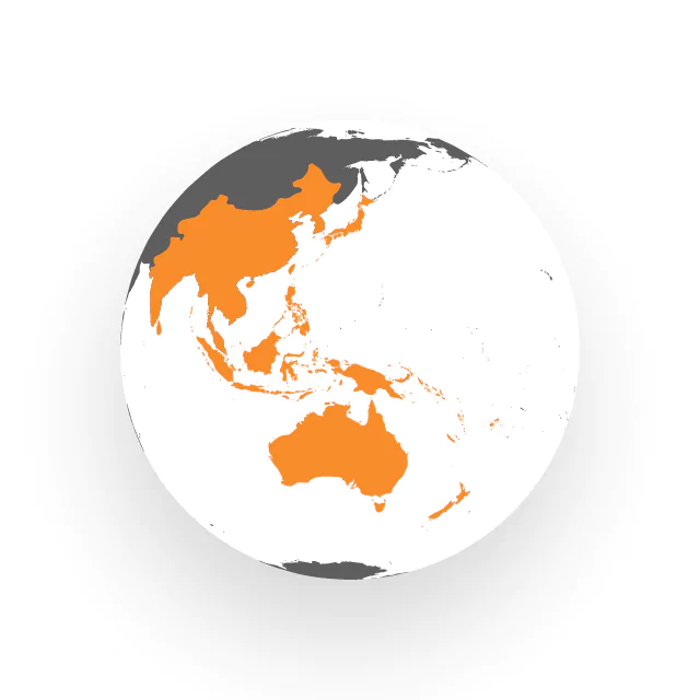 World map highlighting Asia Pacific in orange