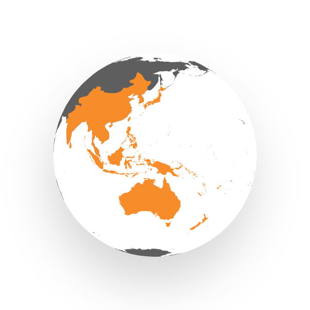 World map highlighting Asia Pacific in orange