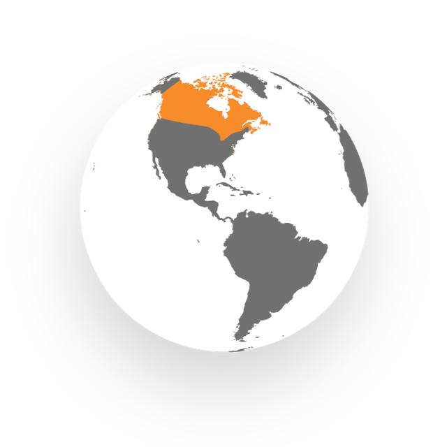 Globe with the territory of Canada highlighted