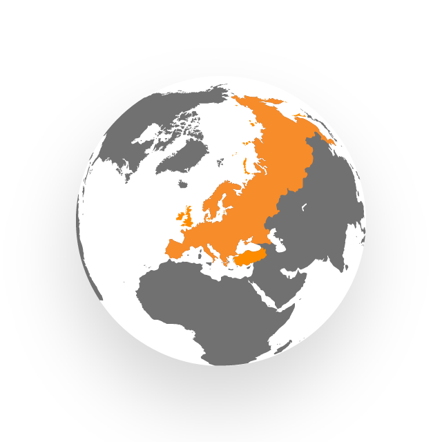 World map highlighting Europe in the color orange