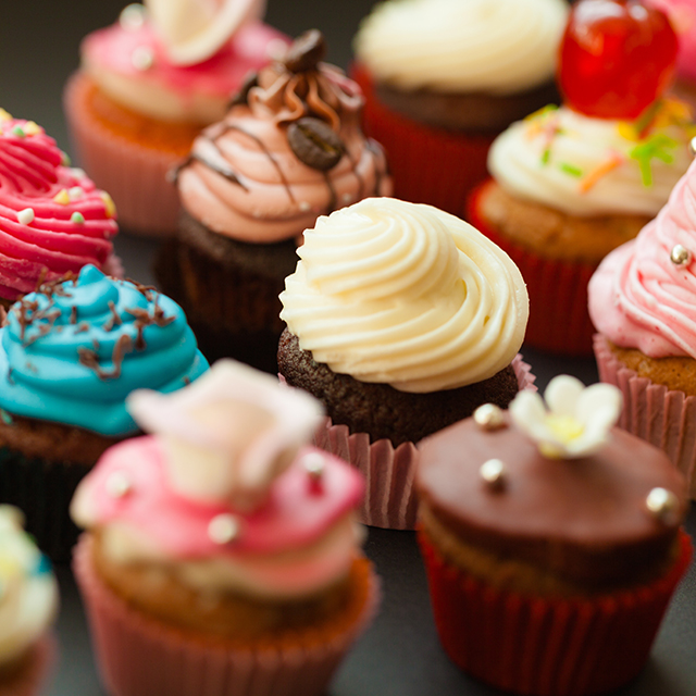 Close up shot of a colorful cupcakes