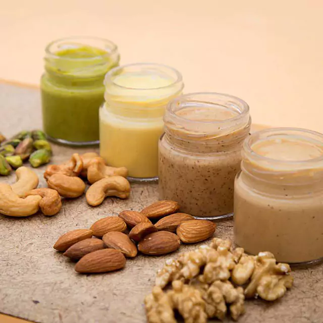 Collection of nut butter pastes in various flavors