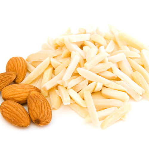 Close up shot of slivered raw almonds