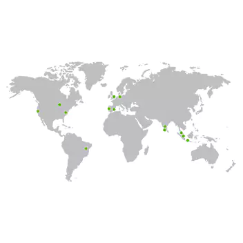 A world map with green dots indicating continuous innovation areas