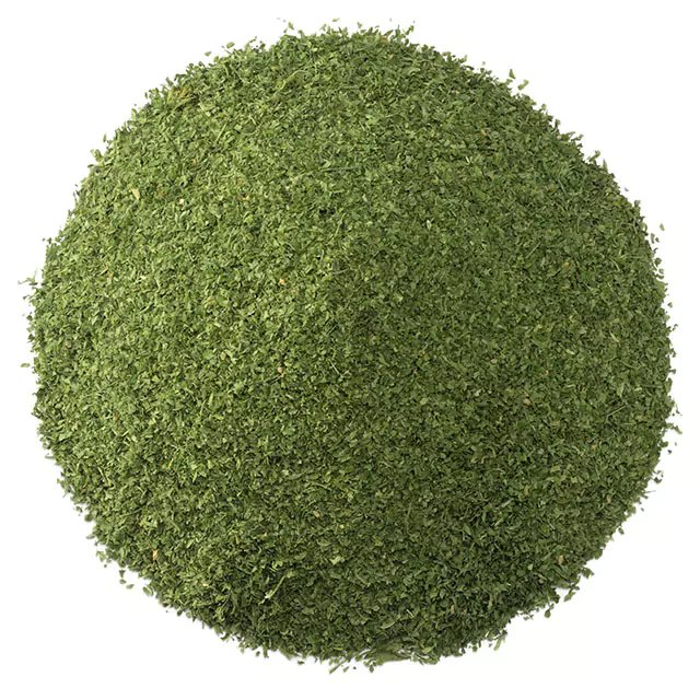 Close up shot of dried parsley granules