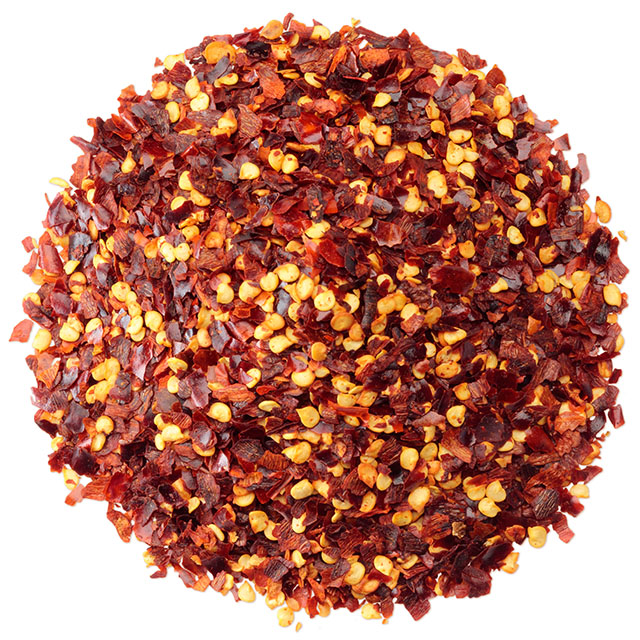 Close up shot of a red chili flakes