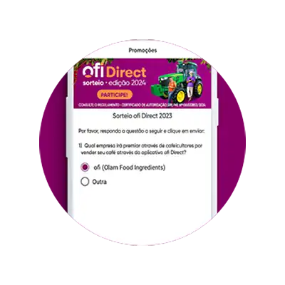Mobile interface showing the ofiDirect platform where you can  you can choose from different options
