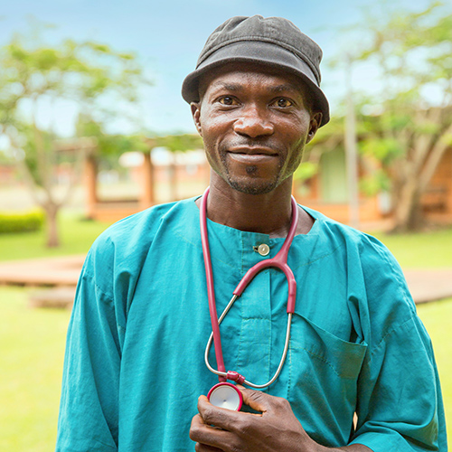 A male nurse wearing a stethoscope