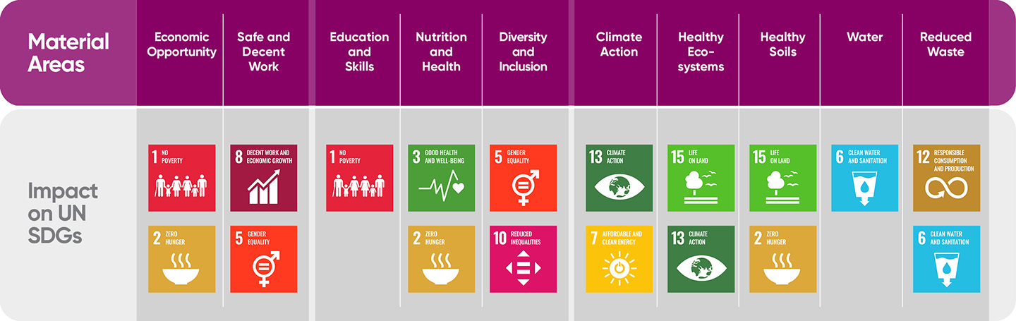 Infographic image of SDGs and how ofi works towards these goals